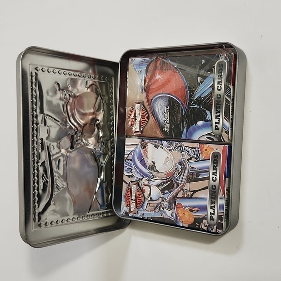 HARLEY DAVIDSON COLLECTOR TIN & 2 DECKS OF PLAYING CARDS MOTORCYCLES New In Box - Picture 8 of 9